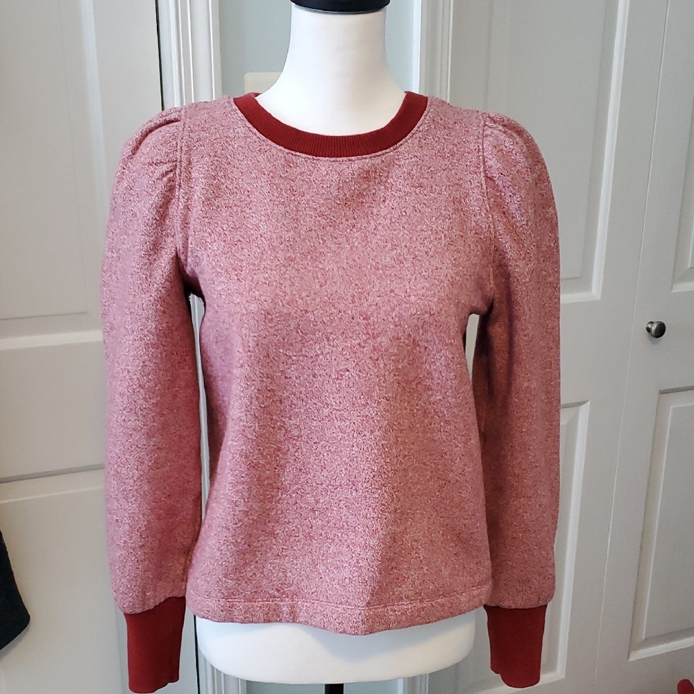 Red Heather Puff Sleeve Sweatshirt Size Small Petite